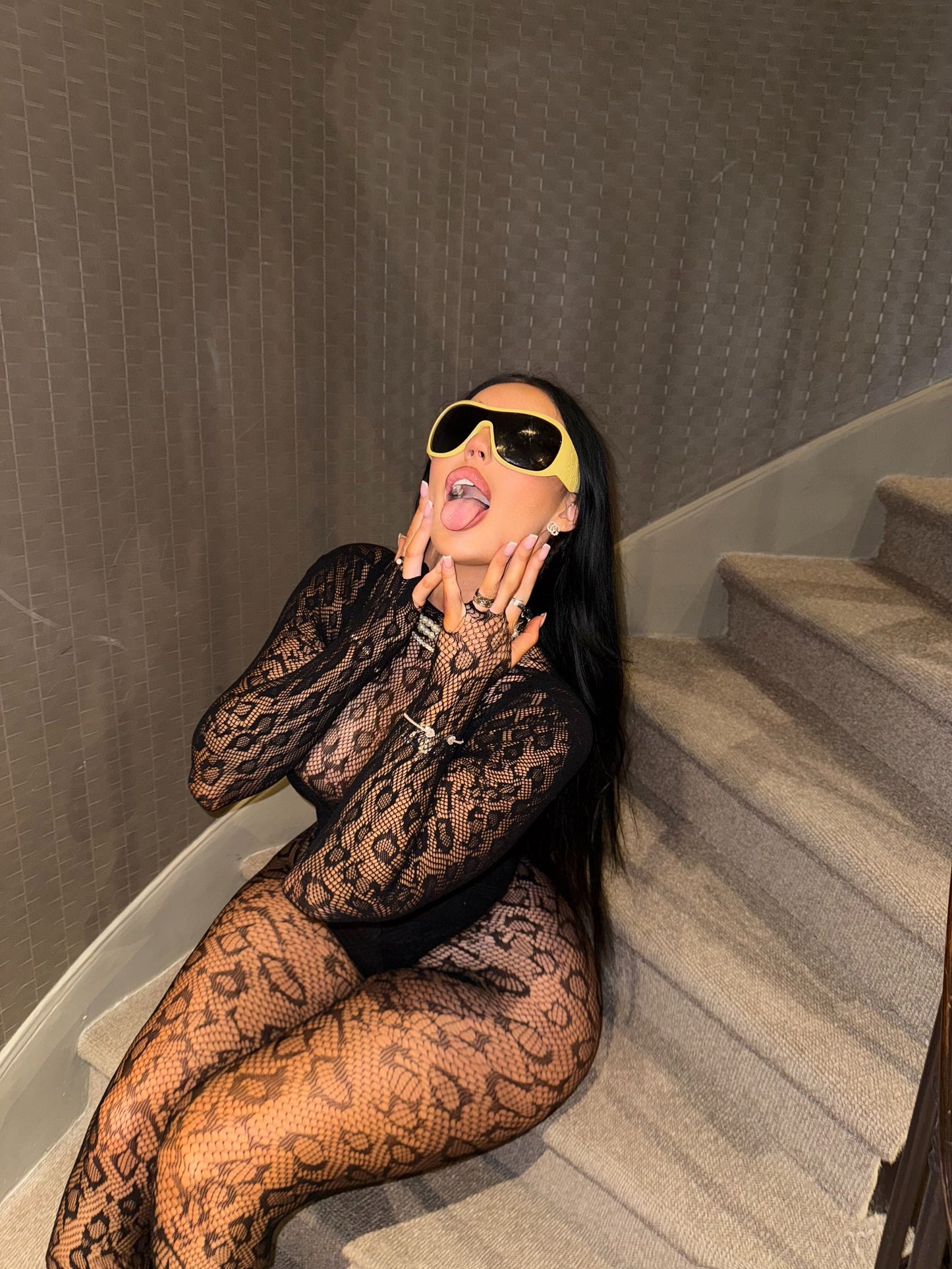 Black Rick lace mesh jumpsuit
