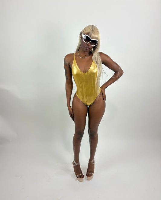 Dipped In Gold low cut one piece swimsuit